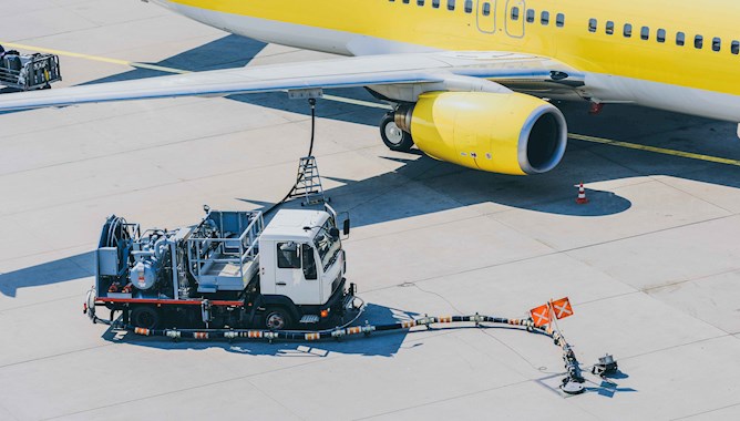 An aircraft being re-fueled 
