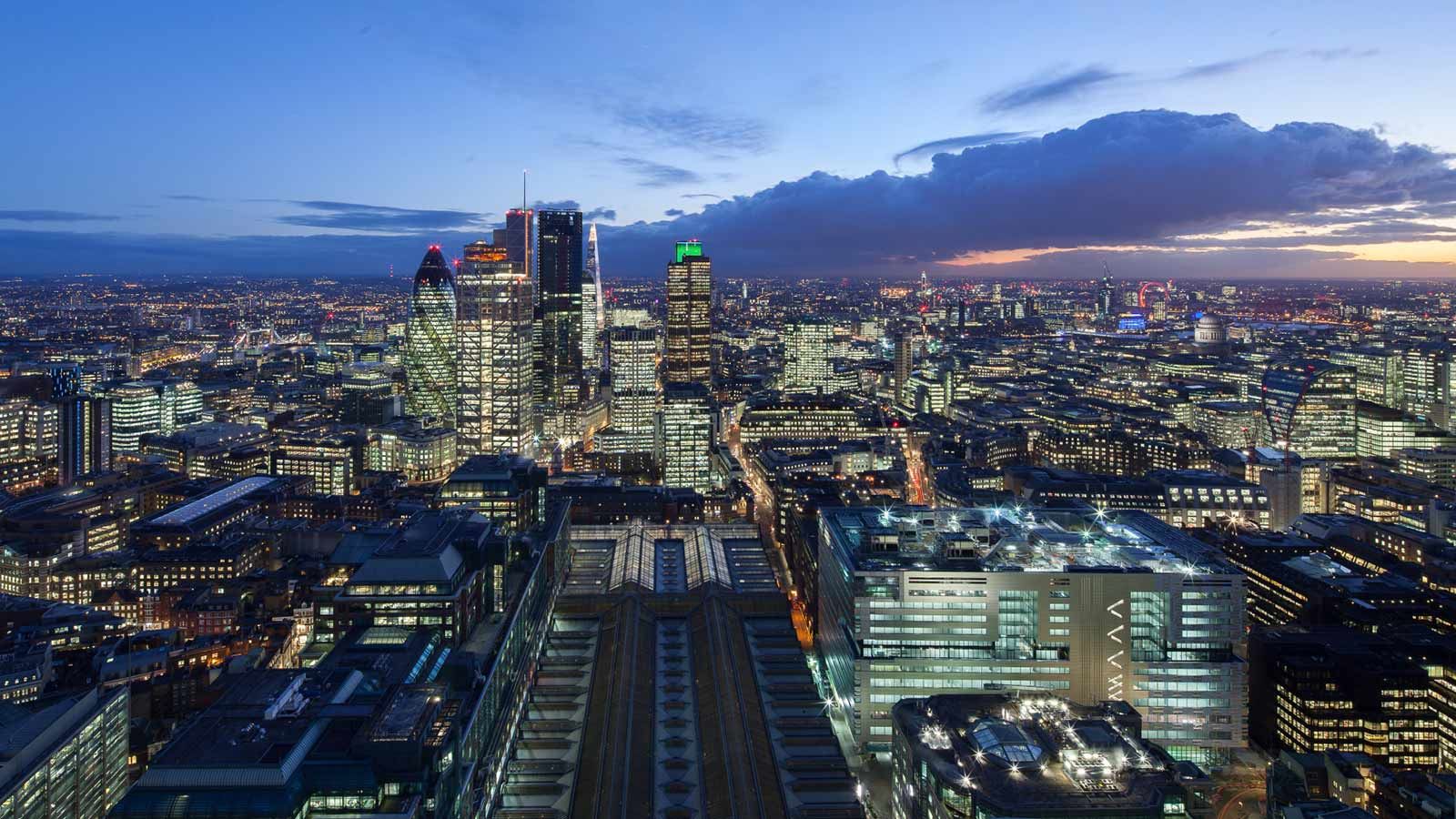 Broadgate London Evening Aerial View - Mace Group