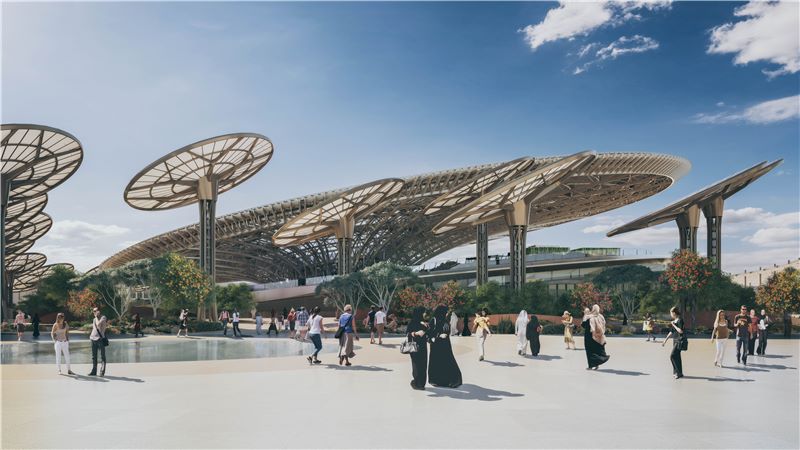 A CGI of the main entrance to Expo 2020 Dubai - Mace Group