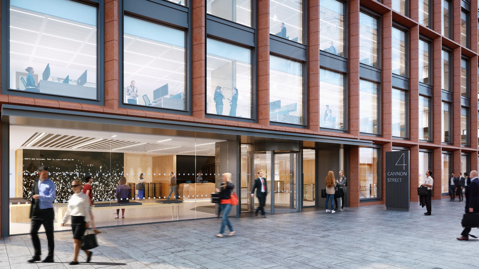 CGI view of end users walking outside the Fidelity building - Mace Group
