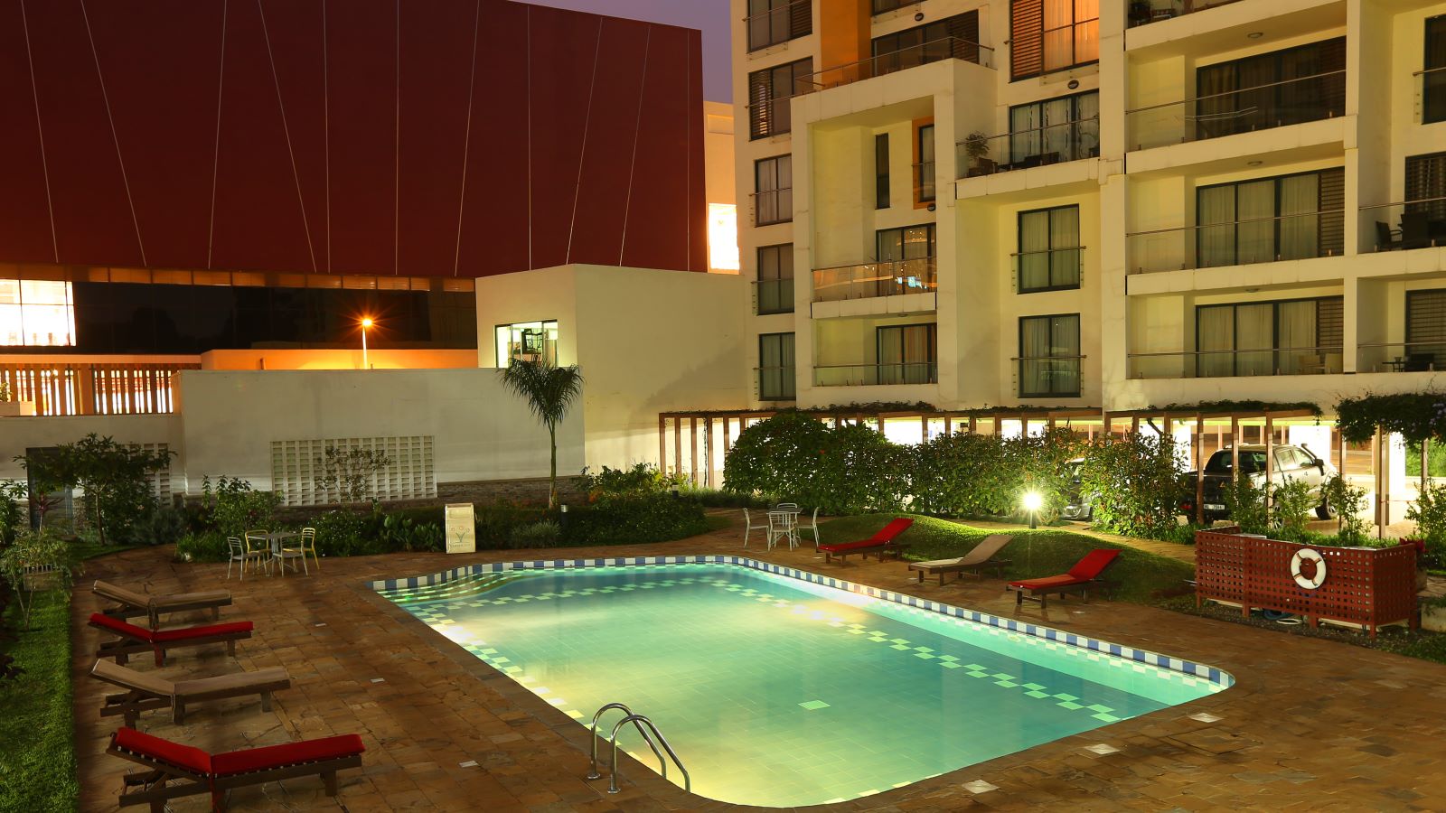 Night View of Garden City Outdoor Pool - Mace Group