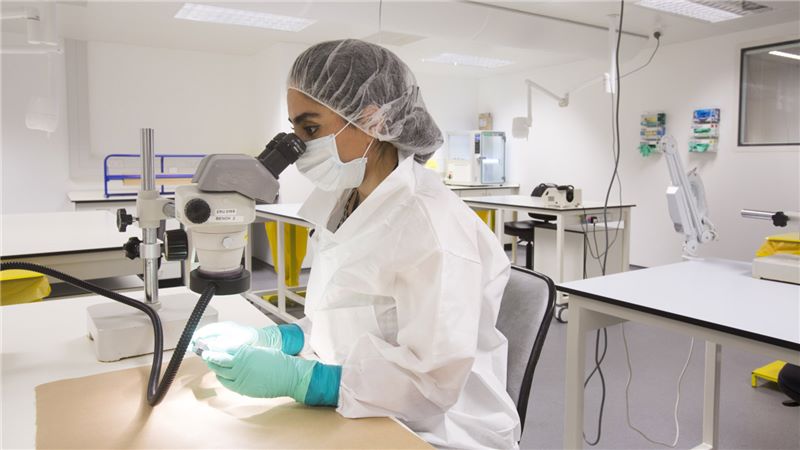 Female Lambeth Forensic Staff in Laboratory Using a Microscope - Mace Group