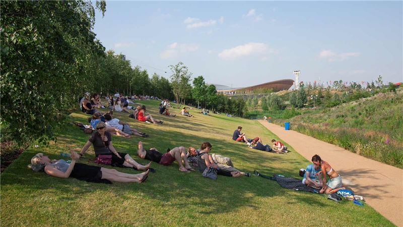 Queen Elizabeth Olympic Park, People Relaxing in the Shade - Mace Group