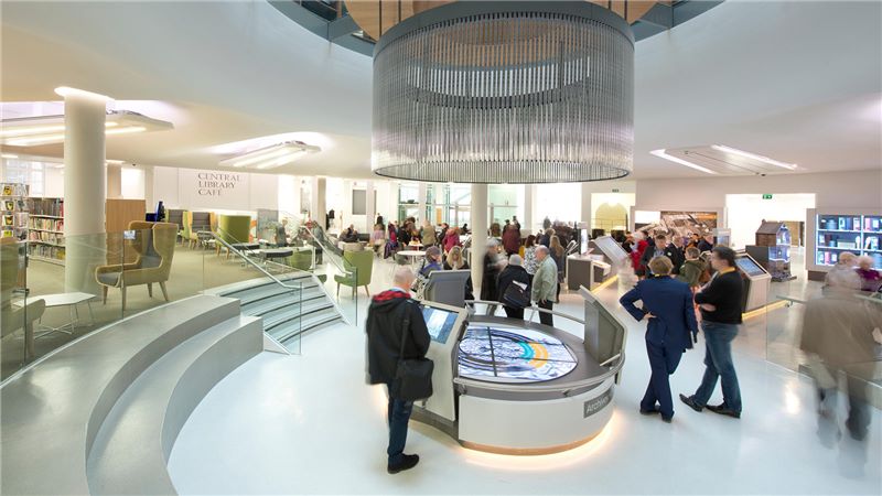 Visitors using the new facilities within the newly refurbished  Manchester Central Library - Mace Group