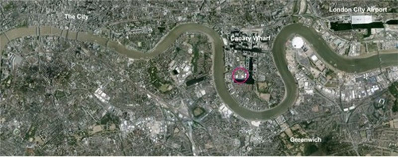 Aerial View of the London's River Thames, Westferry Printworks - Mace Group